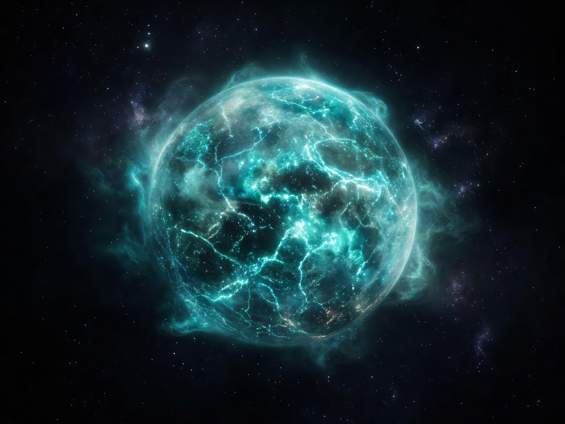 Glowing Cyan Exoplanet